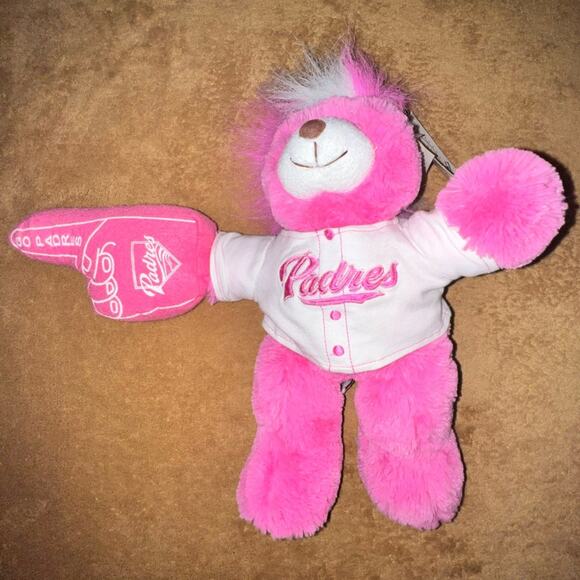 Rare Vintage Genuine Merchandise MLB Padres Finger Bear Pink Stuffed Animal NWT - Picture 3 of 11